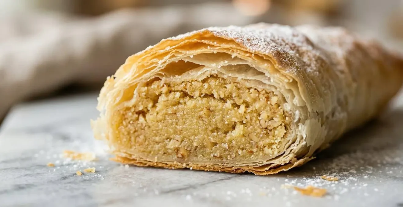 Cornes de gazelle artisanales avec farce d'amandes pure et texture dorée