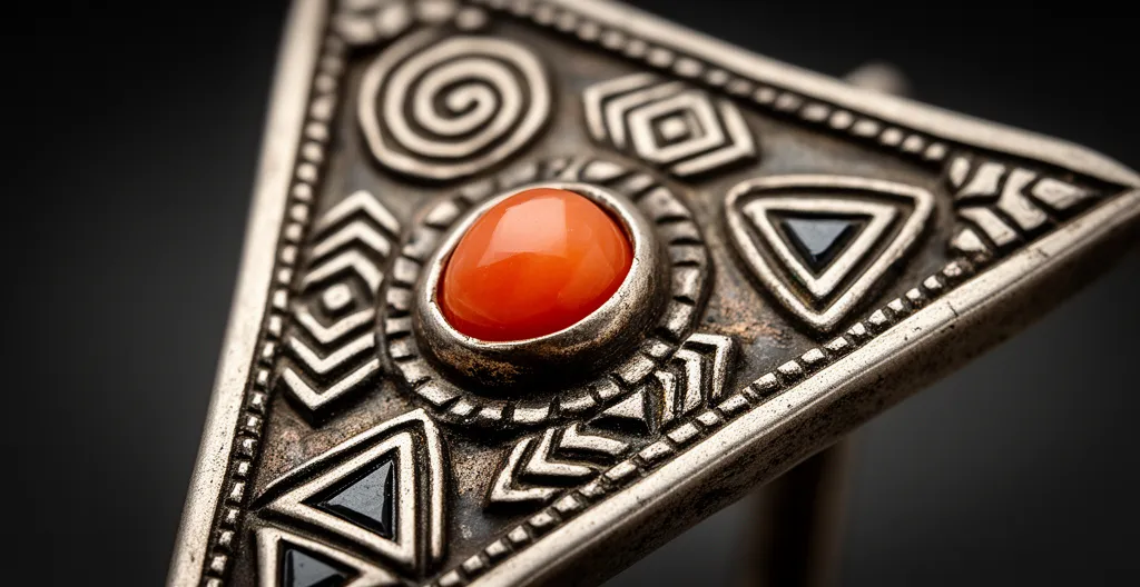 Parure berbère traditionnelle en argent avec fibules triangulaires et motifs géométriques caractéristiques de l'Anti-Atlas marocain