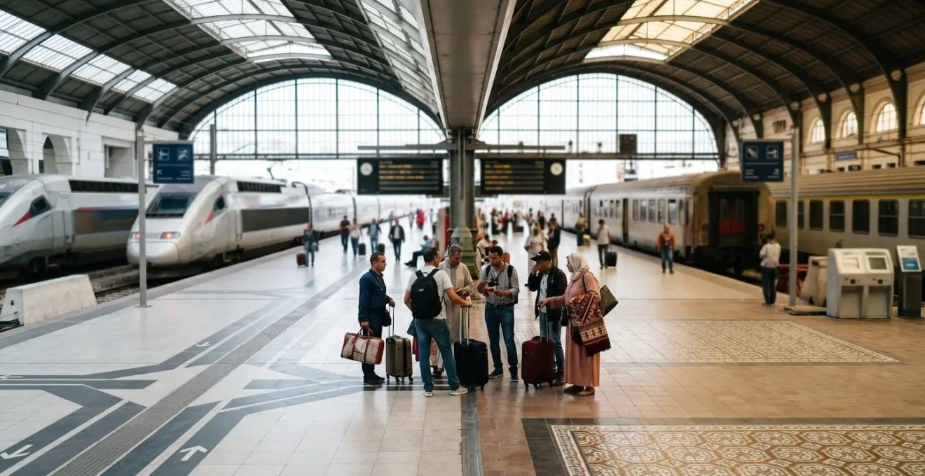 Vue aérienne de la gare Casa Voyageurs montrant les quais et les correspondances