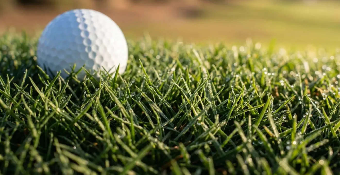 Texture détaillée du gazon d'un green de golf marocain